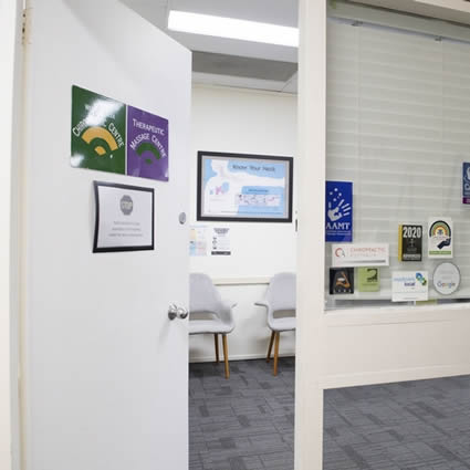 Entrance to our Canberra chiropractic clinic beside the cafe stairs in the Weston Group Centre